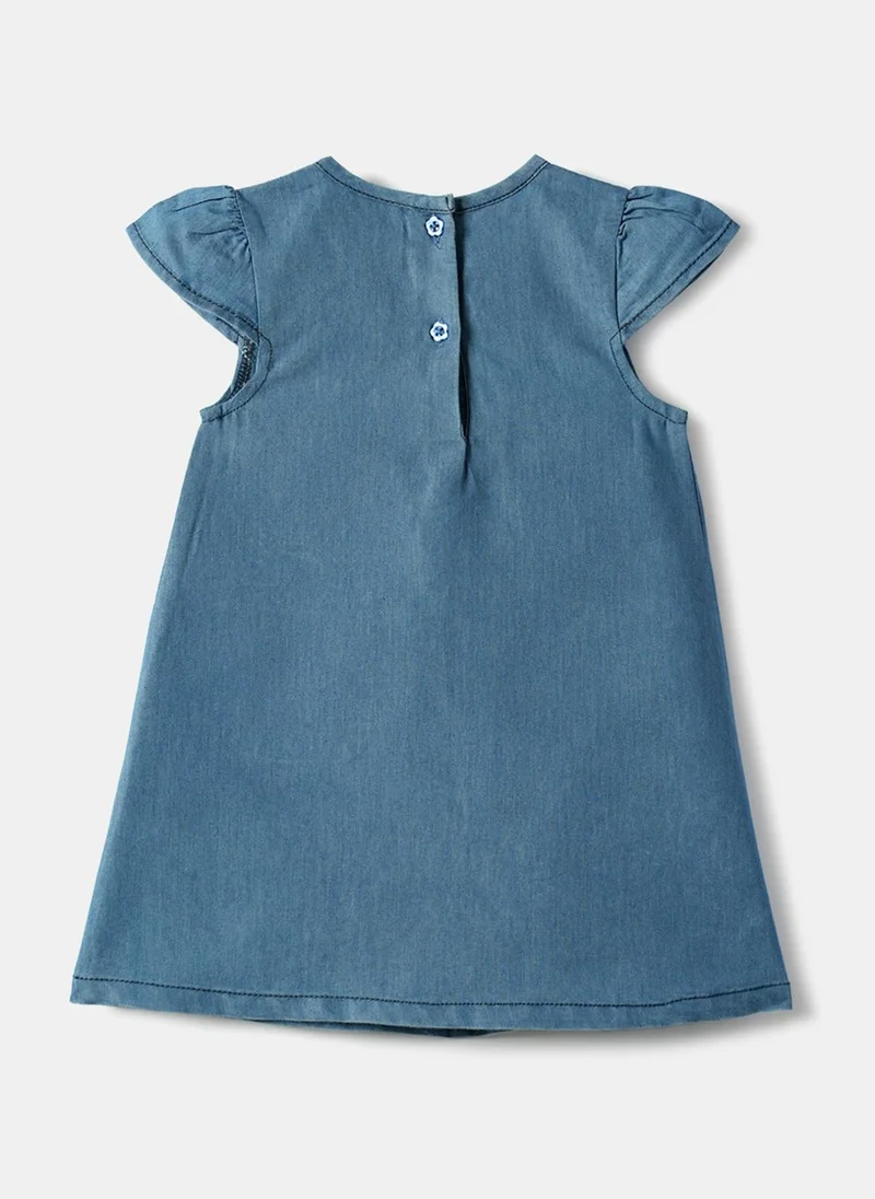 Nautinati denim blue Nautinati Girls' Denim Cloud, Sun, Floral Bee & Rain Applique A-Line Dress for Women | Best Price UAE